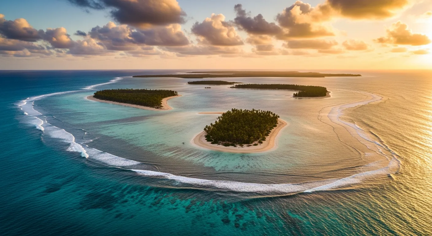 Aerial view of Bazaruto Archipelago islands in turquoise Indian Ocean