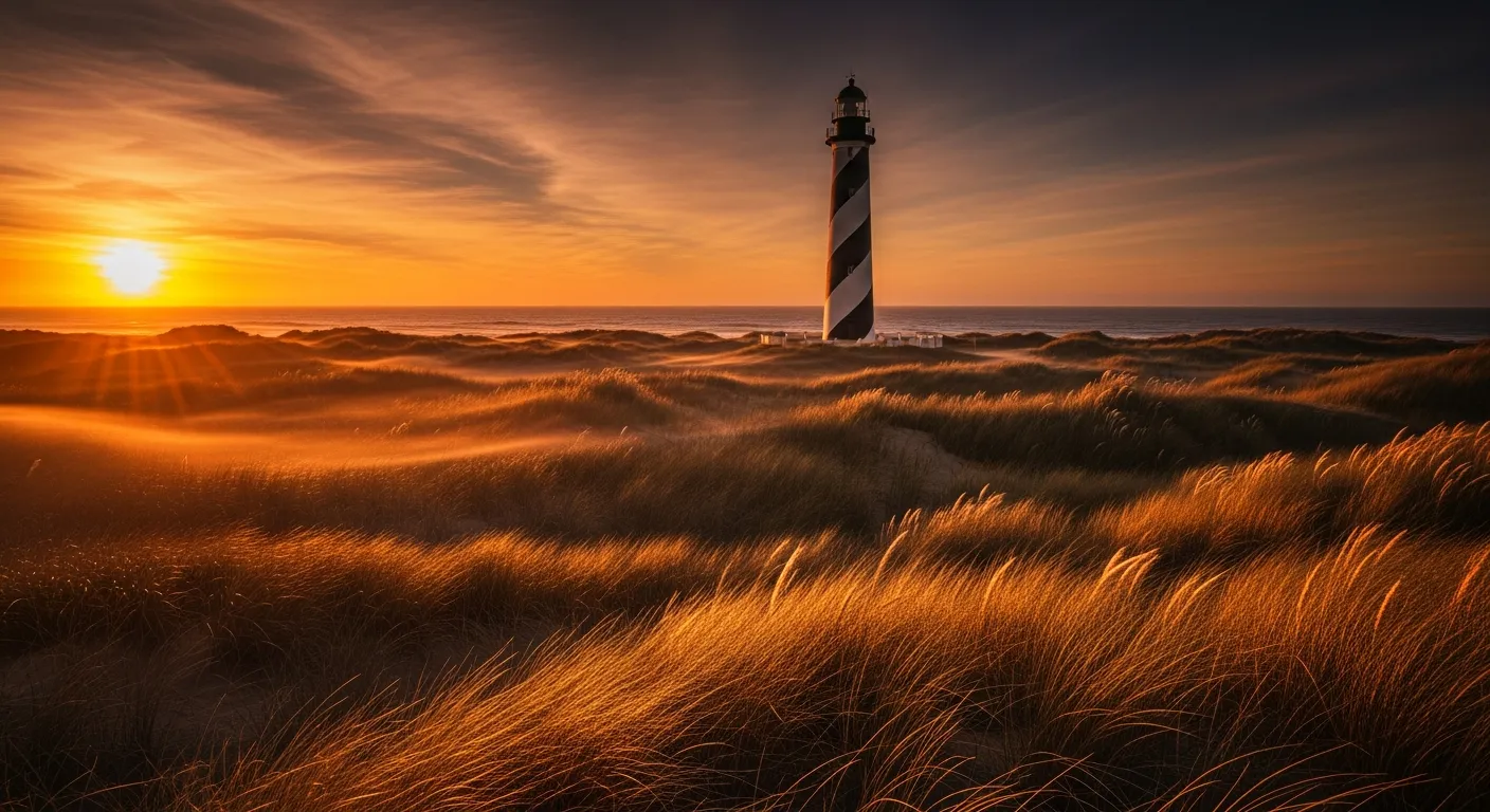 José Ignacio lighthouse at sunset with Atlantic Ocean and sand dunes