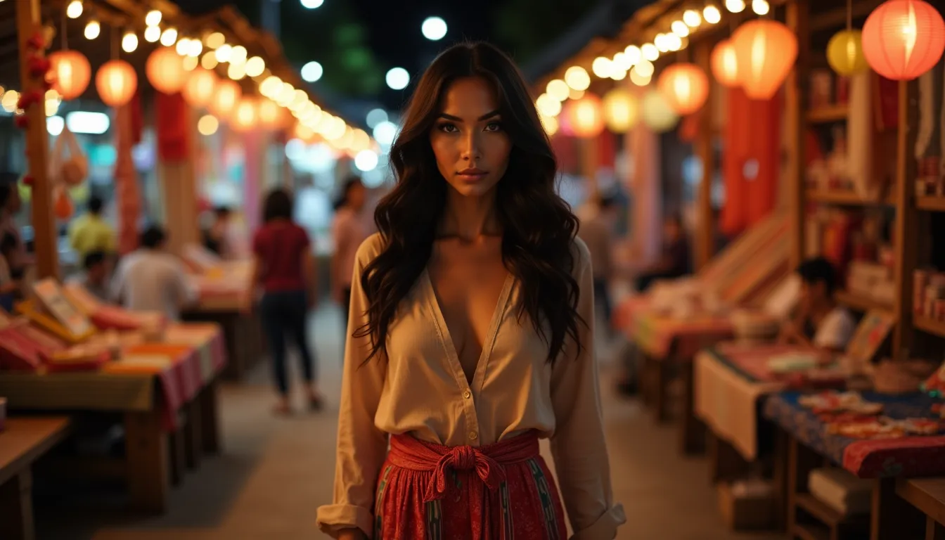Kaira walking through the vibrant night market in Luang Prabang