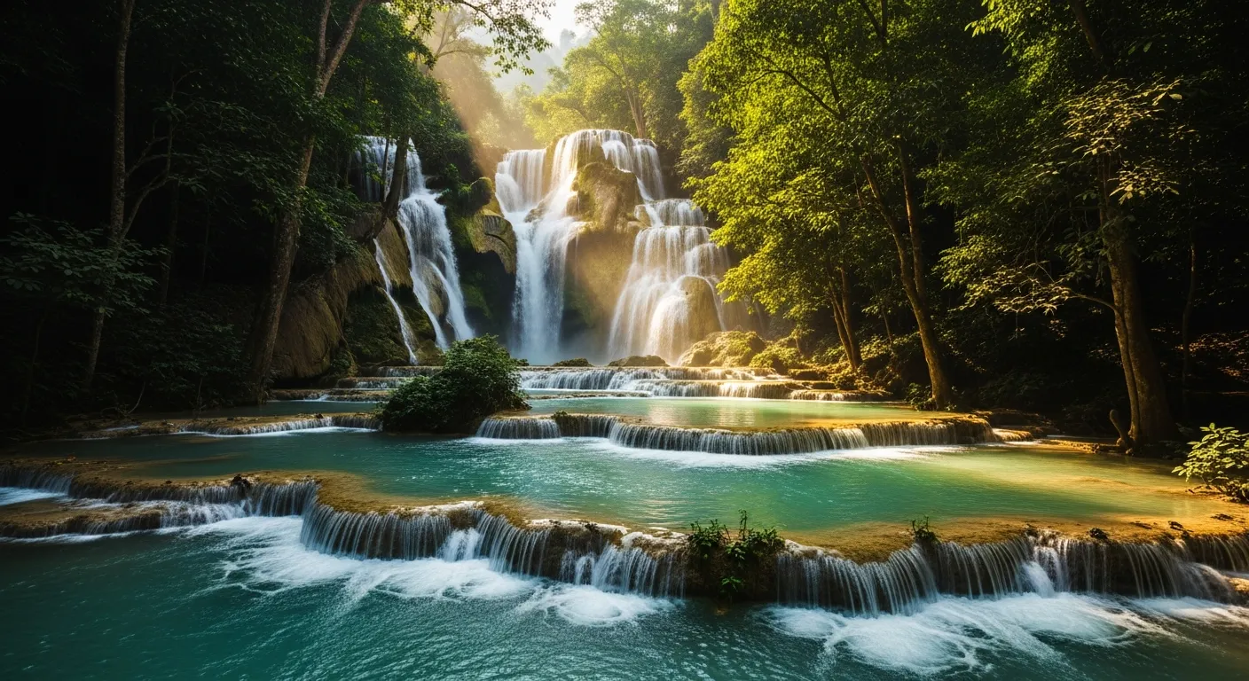Kuang Si Falls turquoise limestone pools in Luang Prabang