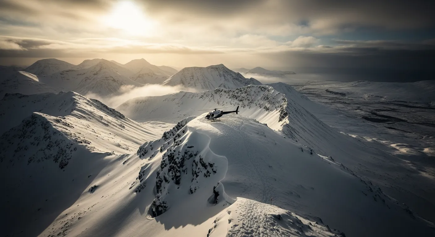 Dramatic heli-skiing terrain on Iceland's Troll Peninsula