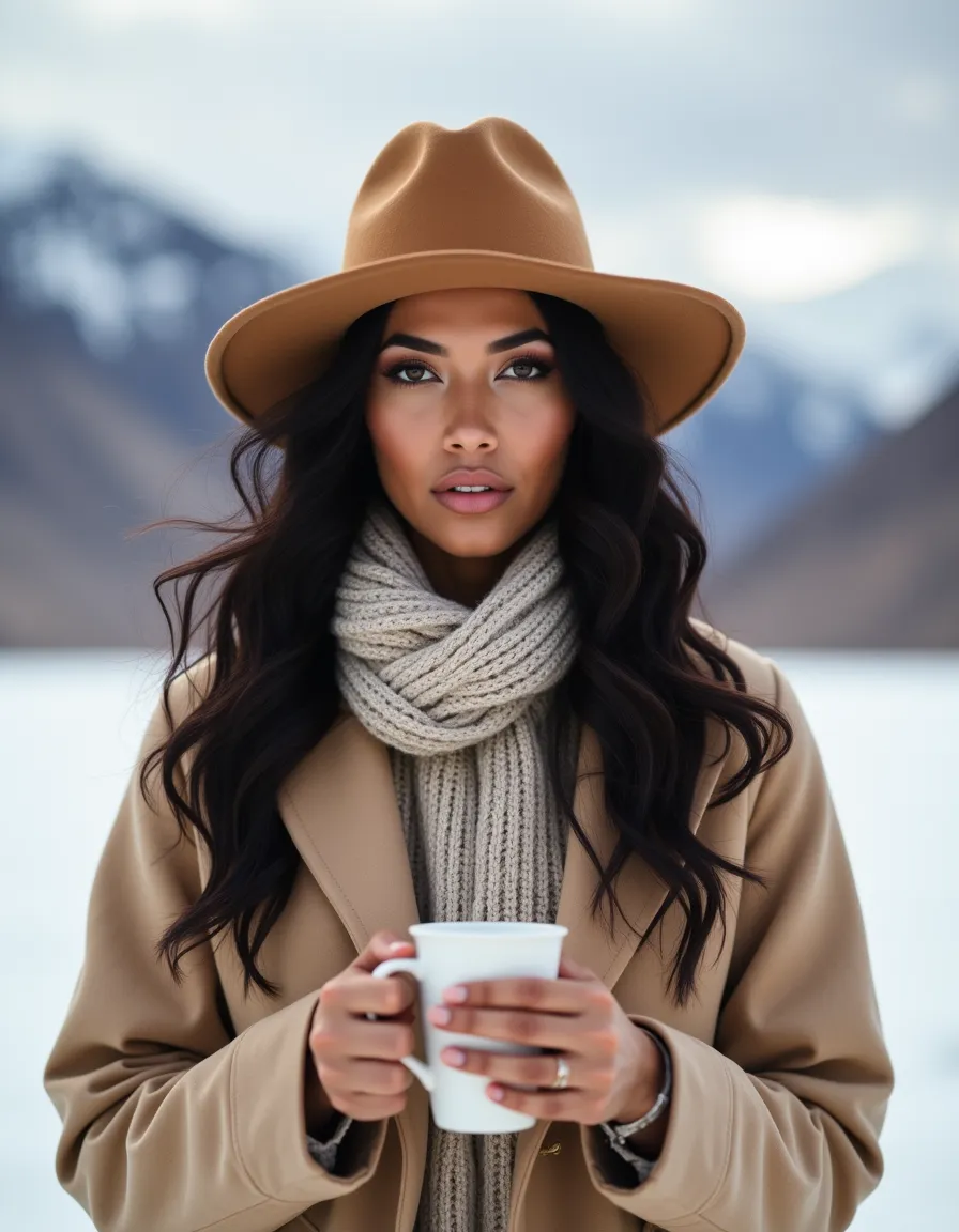 Kaira on the Atacama salt flats with Andean volcanoes in the distance